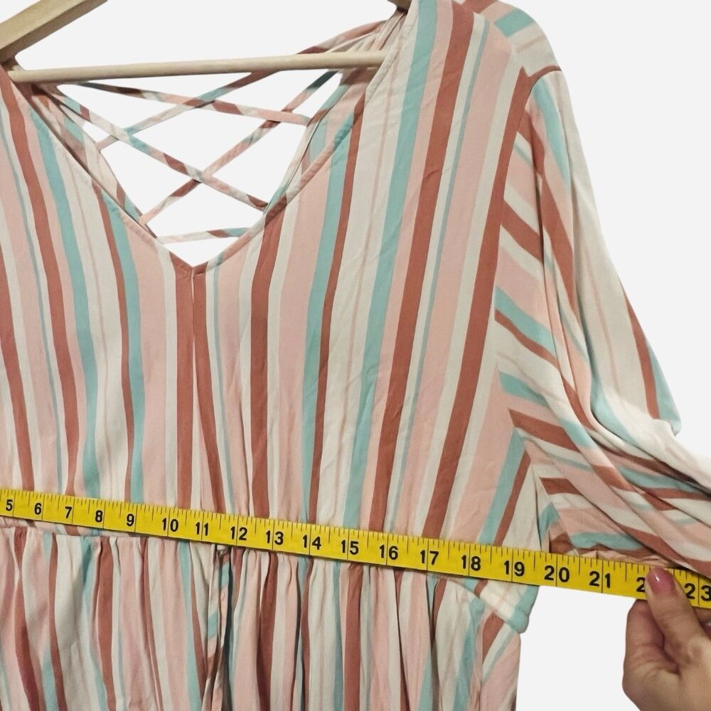 Torrid 2 BABYDOLL Top Challis Stripe Pink Plus Size 2X V Neck Sharkbite Hem - Picture 8 of 12
